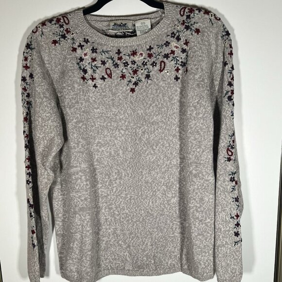 Vintage 90s Northern Reflections oatmeal crewneck sweater floral embroidery sz M - Picture 9 of 11